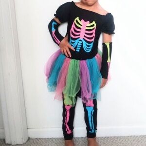 Girls skeleton tulle Halloween rainbow costume 4 piece